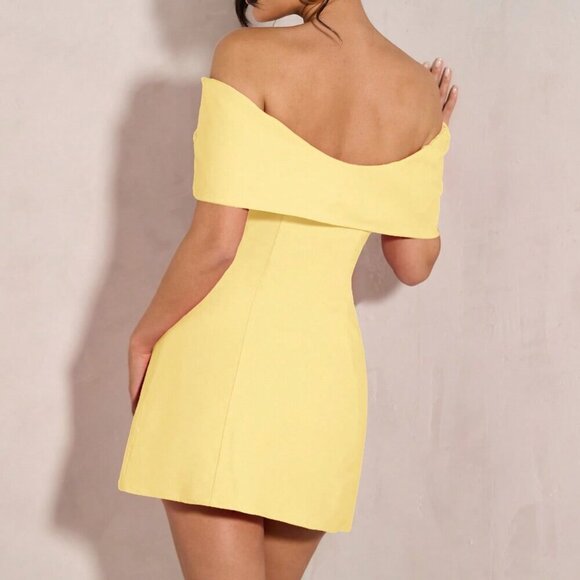 Yellow Elegant Women's Off Shoulder Bowknot Cocktail Mini Dress - Picture 3 of 7